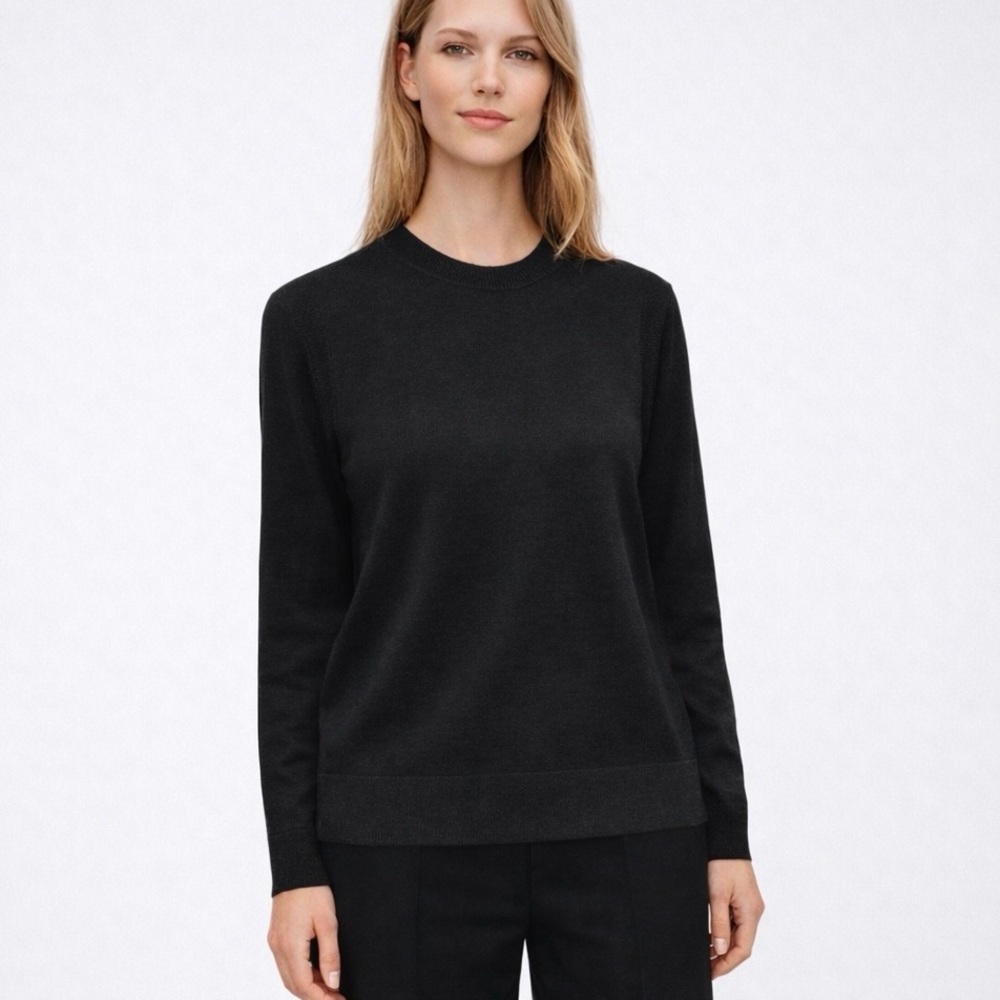 COS Black Linen Blend Crewneck Knit Sweater | XS | NWT |Minimalist